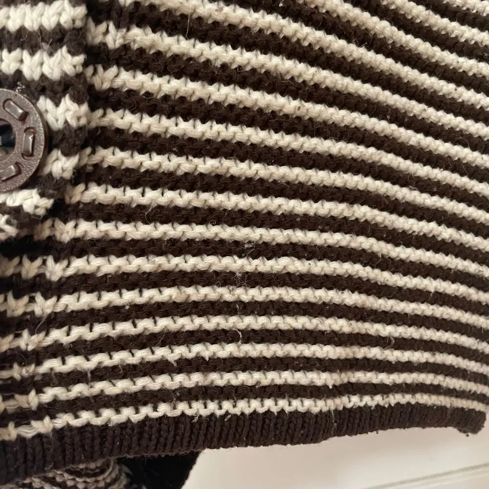 Mingnuo women's large chunky striped cropped brown beige button cardigan sweater